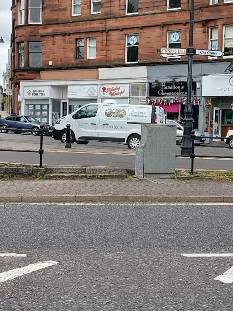 Street view of the Hamilton's Cheesecakes shopfront with the delivery van parked outside